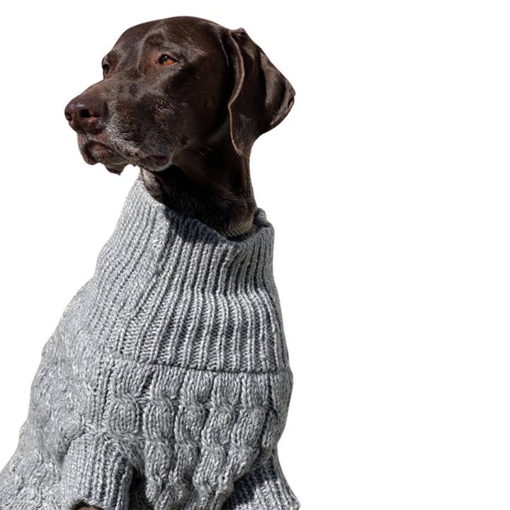 Milltown Brand - Wholesale Pet Sweater - Dog - Cable Knit Dog Sweater with Pom Pom - Grey1