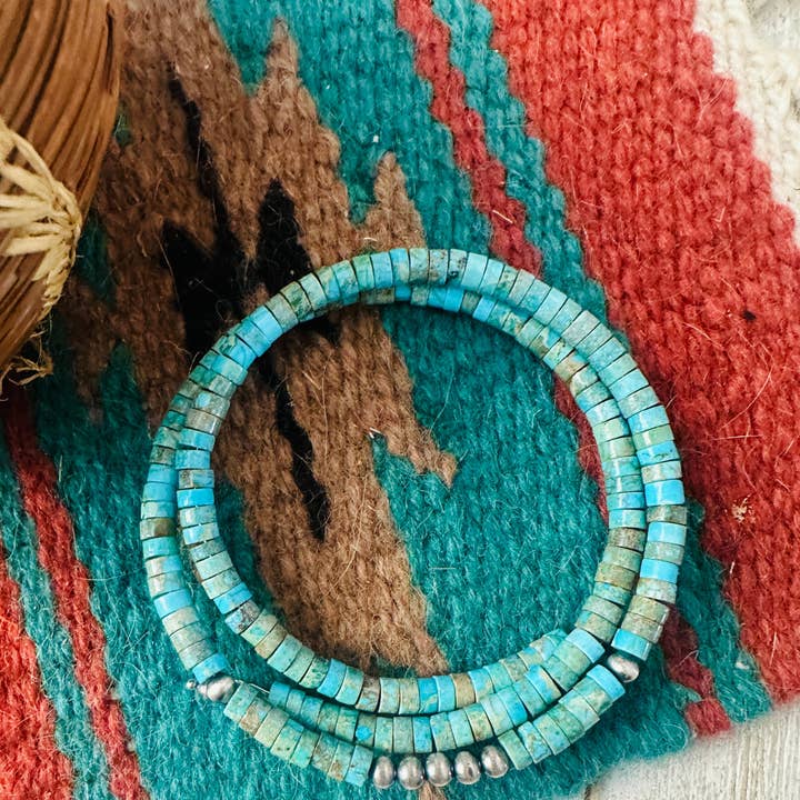 Nizhonitradersllc - Wholesale Choker/collar - Navajo Turquoise & Sterling Silver Beaded Wrap Choker Necklace0