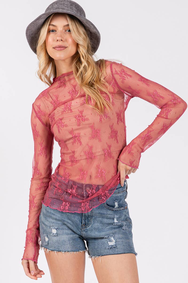 Sewn and Seen – wholesale Blus - Dam – LÅNGÄRMAD SPETSTOPP MED BLOMMÖNSTER76