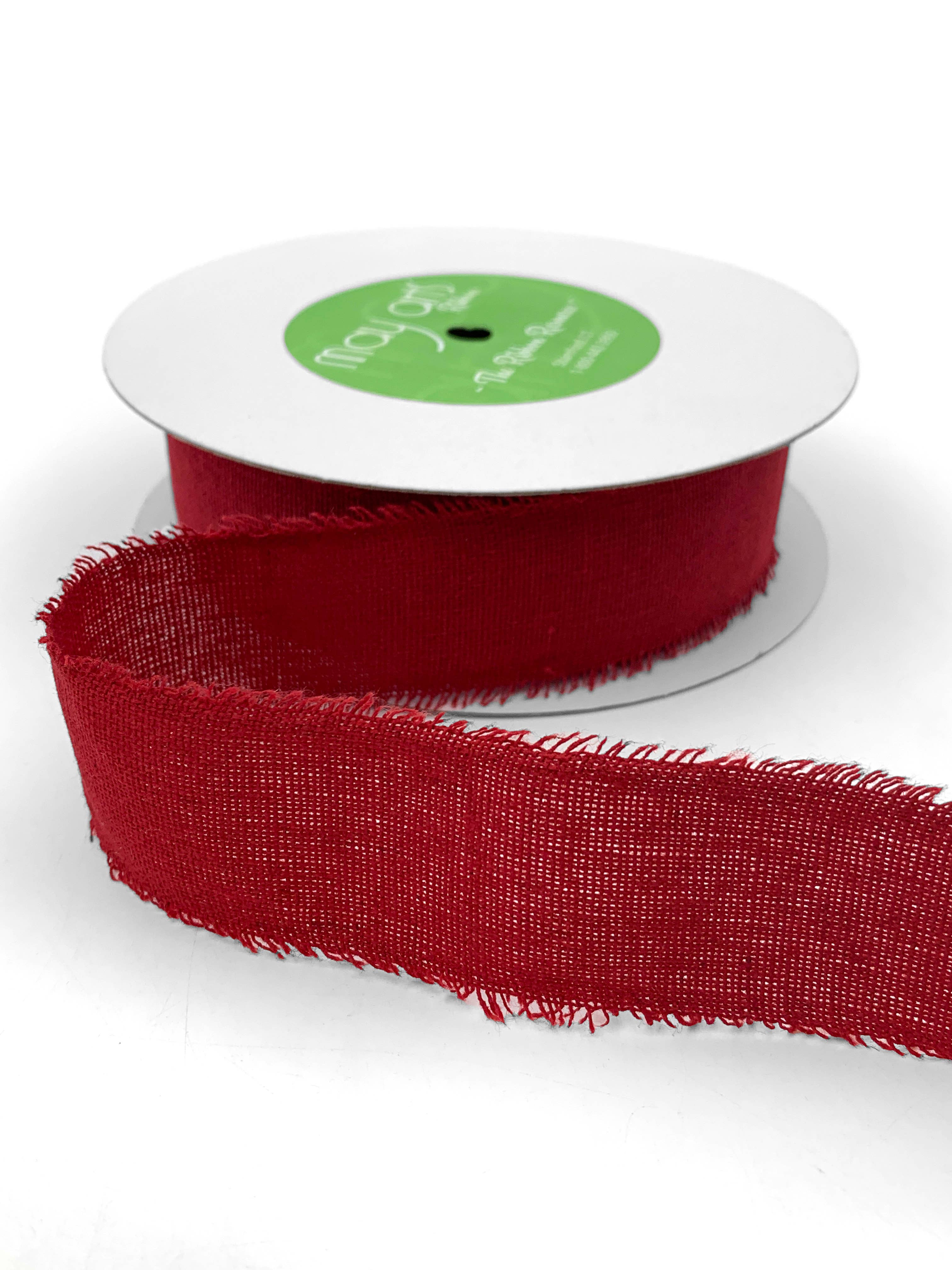May Arts Ribbon - Vente Ruban – emballage cadeau - Ruban en coton et lin effiloché rouge de 1,5 po