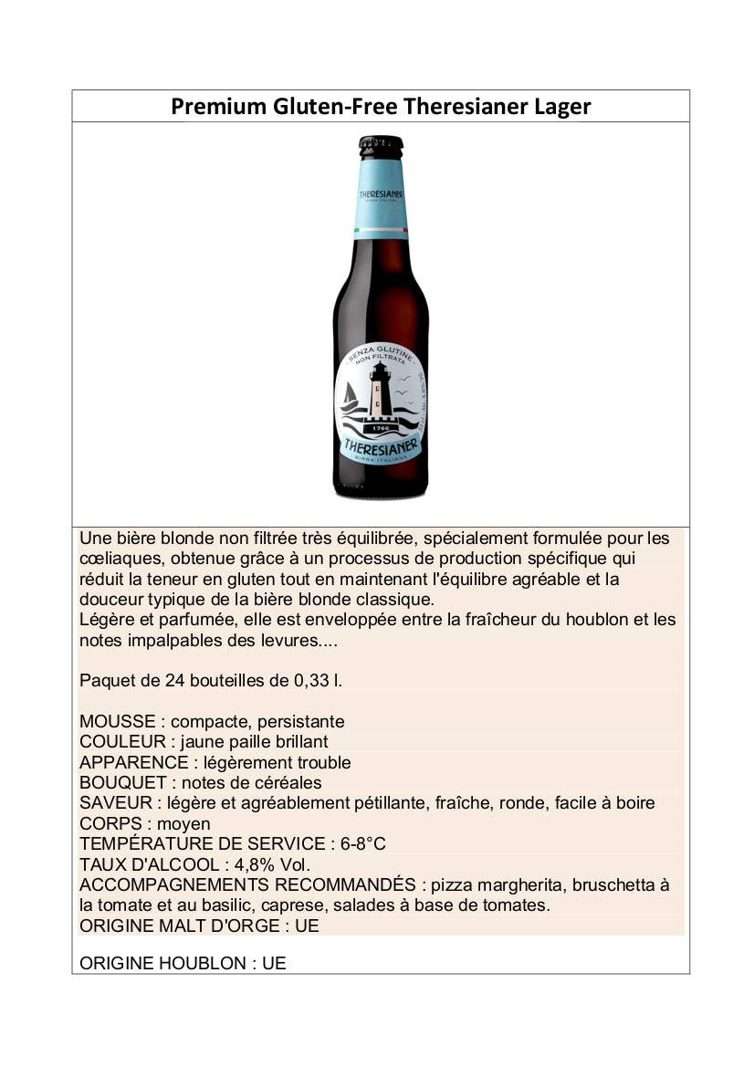 Metina SAS – Großhandel Bier – Glutenfreies Theresianer Lagerbier 33 cl6
