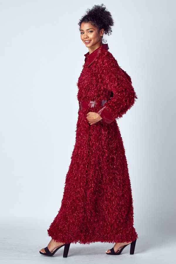 QMP Moda - Wholesale Jacket - Women's - FAUX OSTRICH FUR MAXI JACKET WITH BELT  4