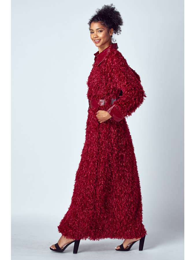 QMP Moda - Wholesale Jacket - Women's - FAUX OSTRICH FUR MAXI JACKET WITH BELT 4