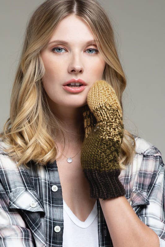 Taupe/Oliven Flerfarvet kabelstrikkede vanter for engroshandel på Faire1