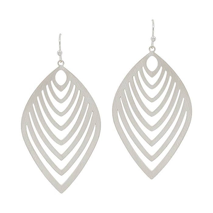 Boucle d'oreille feuille superposée en argent mat pour la vente par What's Hot