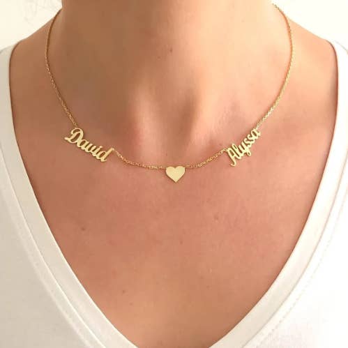 Personalized Two Name Necklace with Heart for wholesale by JoyPersonalized