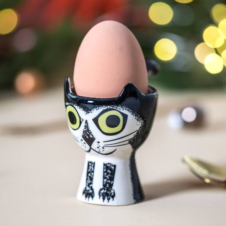 Black and White Cat Egg Cup for wholesale by Hannah Turner Ltd