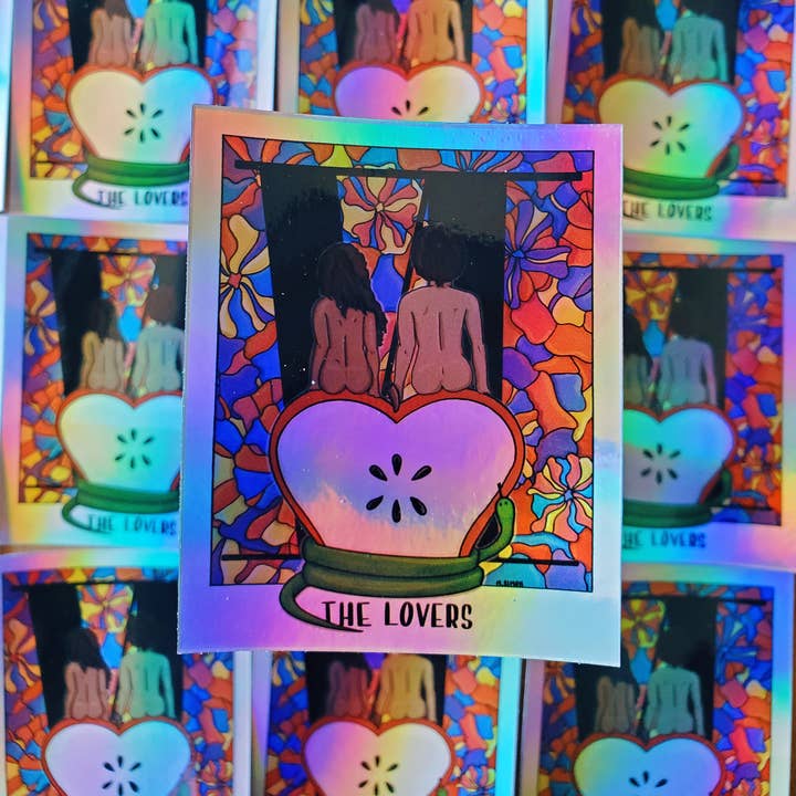 Holographischer Vinyl-Aufkleber Lovers Tarot • DoodleAllDayy für den Großhandel von Doodlealldayy