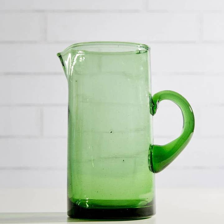 Casablanca Market - Wholesale Pitcher - Moroccan Hand Blown Pitcher with Handle, Green