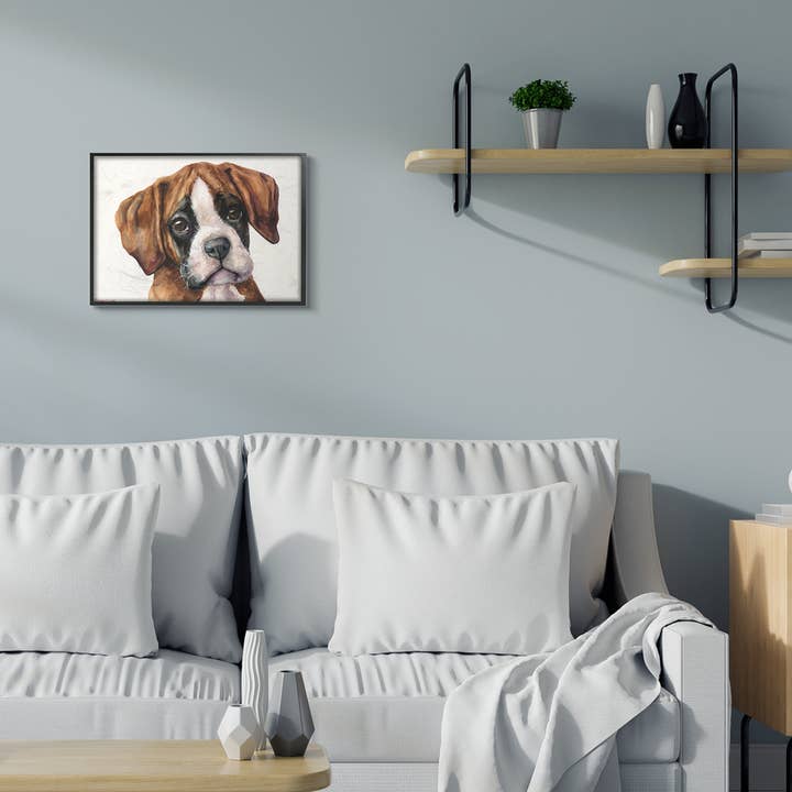 Stupell Industries – Engroshandel Kunsttryk – Hvalp Eyes Boxer Hund Pet Portræt Brun Hvid Sort