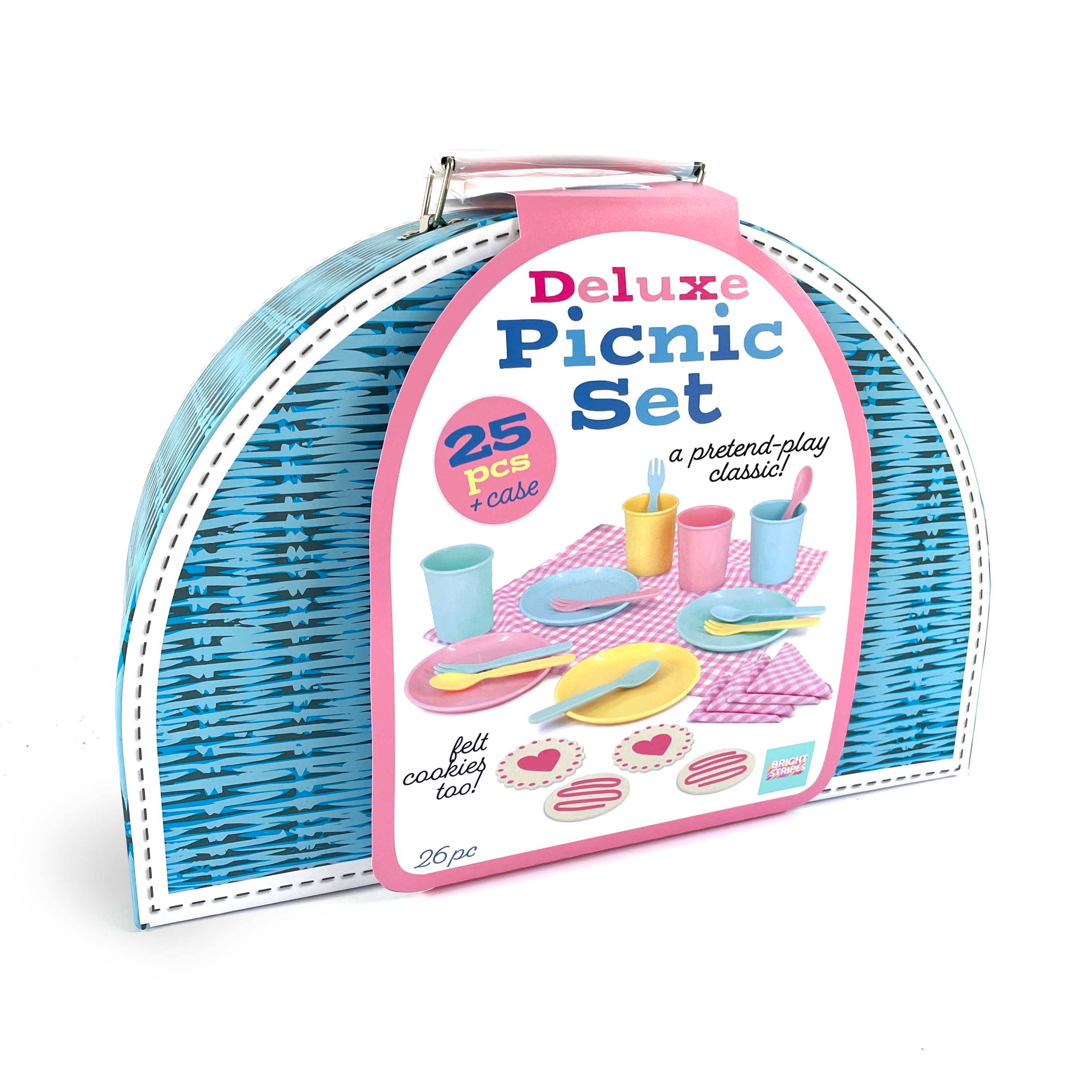 Bright Stripes - Wholesale Picnic Basket - Deluxe Picnic Set 25 Pieces in Carry Case- Pastel1