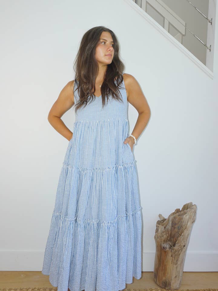 NIBI MTK - Wholesale Dress - Women's - Donna Tiered Maxi Dress in Seersucker0