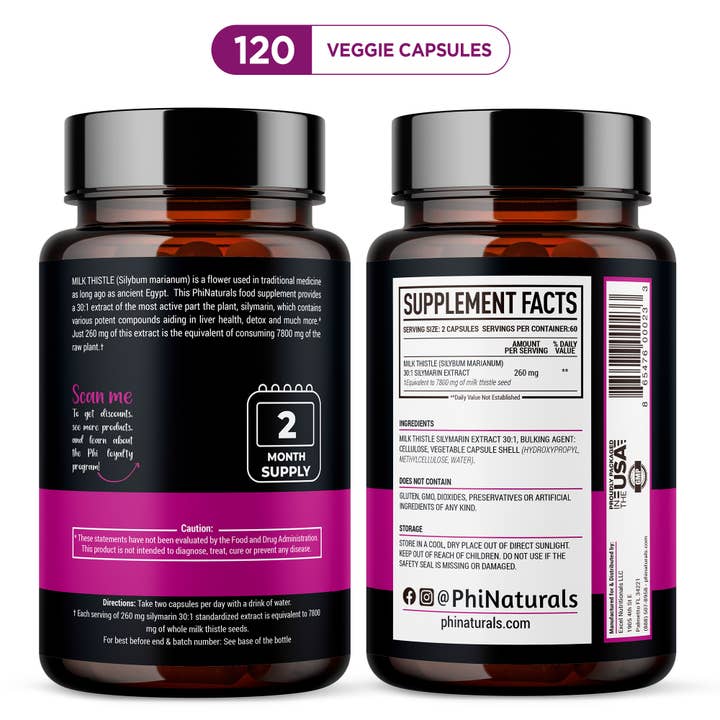 Excel Nutritionals LLC DBA Phi Naturals - Wholesale Oral Supplement/Vitamin - Milk Thistle Silymarin 30x Extract Supplement4