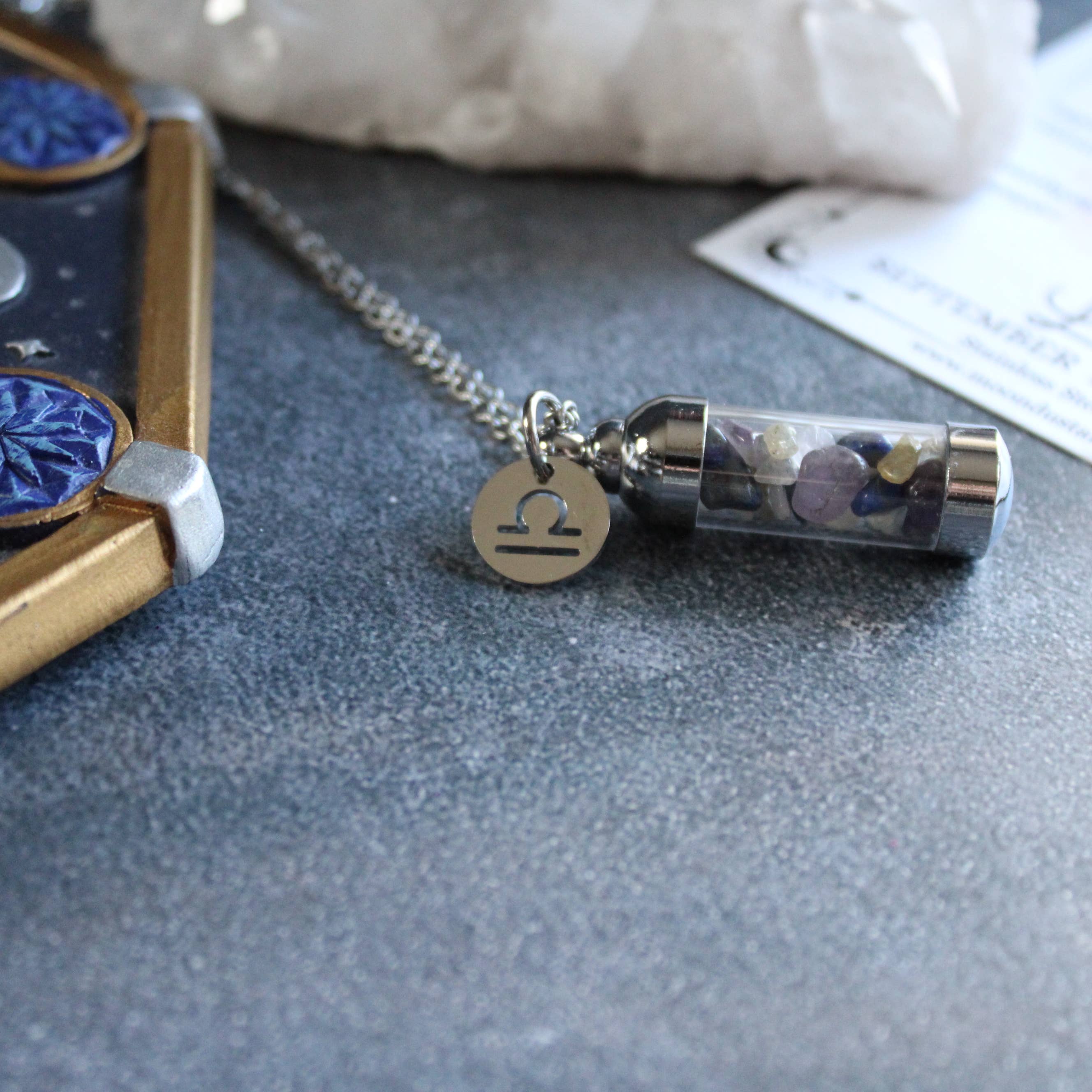 Moondust and Raven – wholesale Pendant/charm necklace – Libra Crystal Vial Necklace, Zodiac Astrology Witchy Gift2
