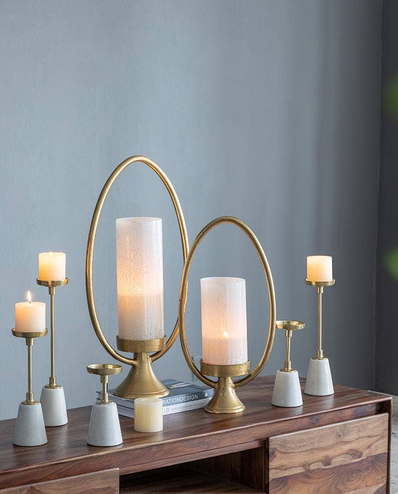 A&B Home Group Inc. - Wholesale Candle Holder - S/2 Oval Halo Hurricane Candleholders - Gold10