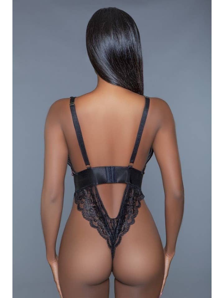 CC Wholesale Clothing - Wholesale Lingerie Bodysuit - Women's - 1 Pc. Cut-Out Lace Bottoms with Raspberry-Pink Sequins