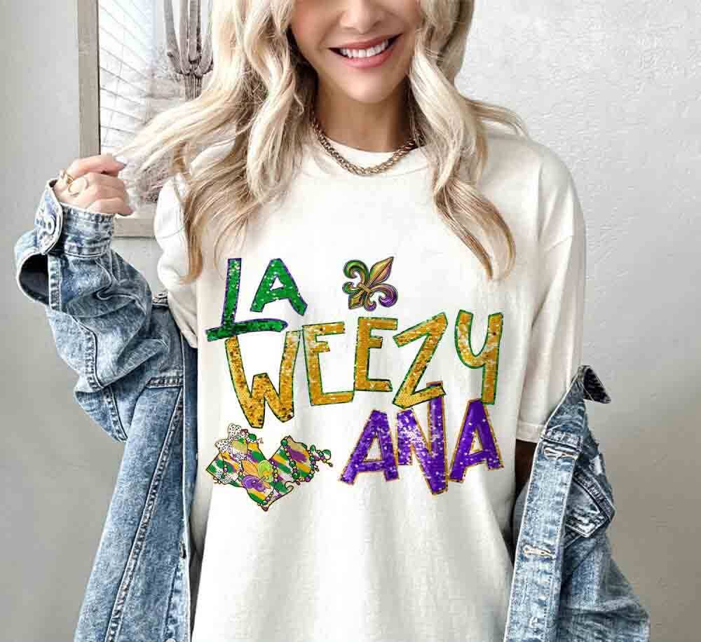 NVC Ecommerce LLC - Wholesale T-Shirt (Graphic) - Women's - La Weezy Ana Mardi Gras Shirt, Coquette  Mardi Gras Sweater1