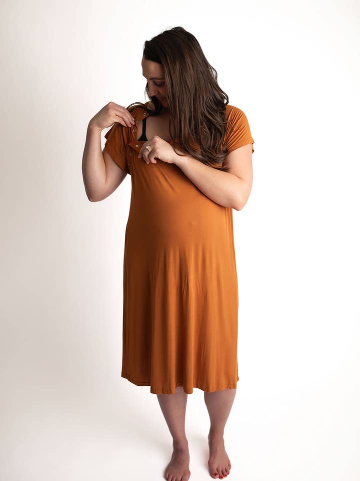 Three Little Tots - Wholesale Dress - Maternity - Saddle Orange Western Mommy Labor & Delivery/ Nursing Gown 5