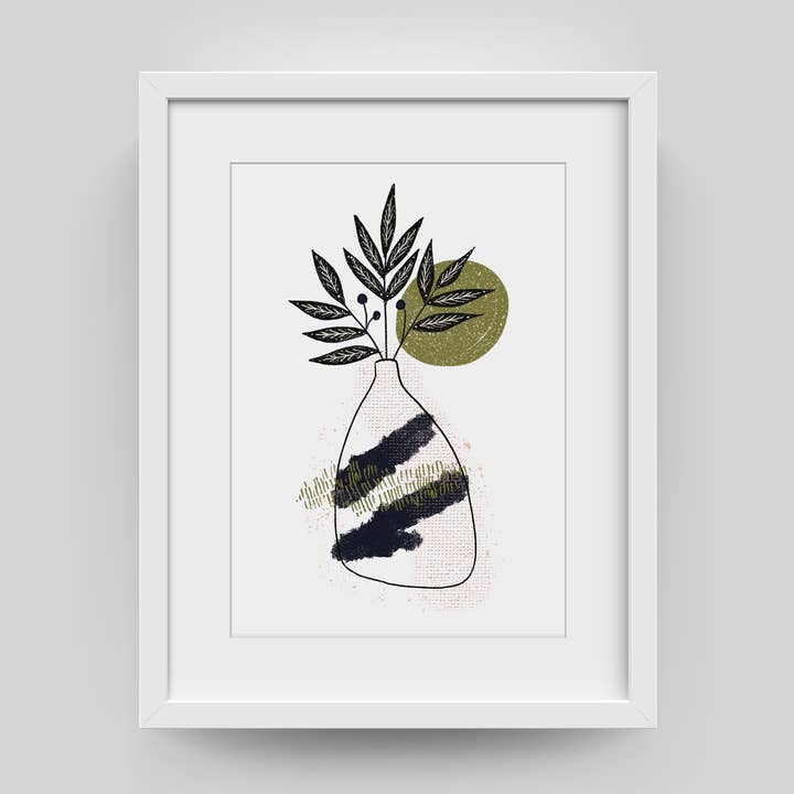 Green & Black Abstract Vase - A4 Print for wholesale by Juniper Press
