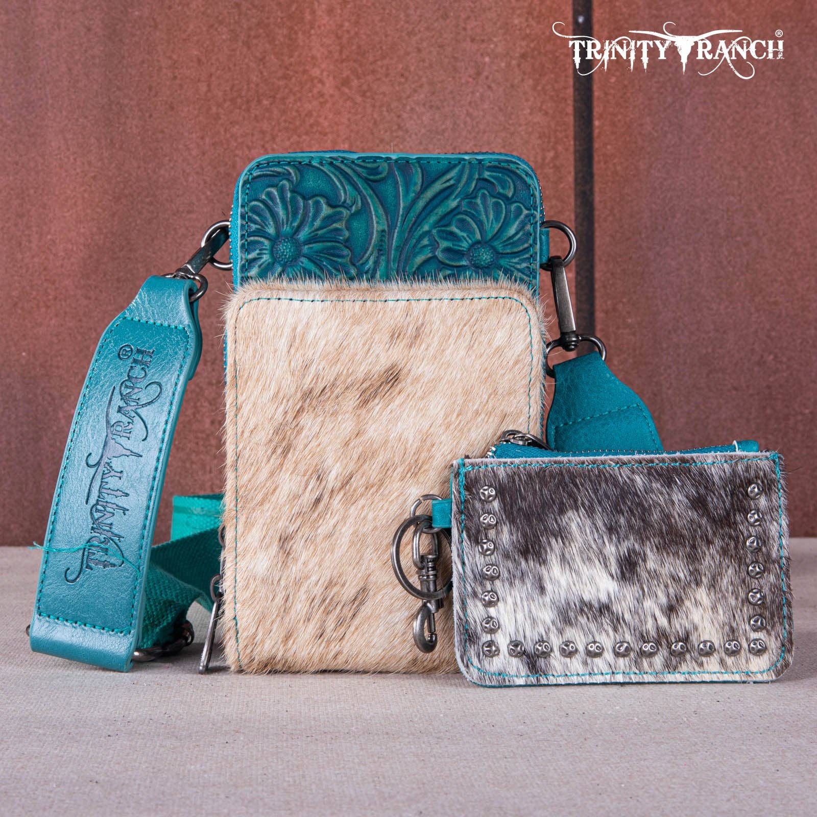 REMOVED BRAND - Wholesale Crossbody Bag - Women's - TR159 -183  Trinity Ranch Genuine Hair-On Cowhide /Tooled  Collection Phone Purse with Coin Pouch40