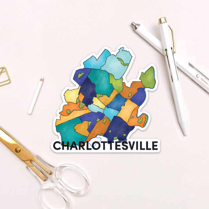 Charlottesville Neighborhoods Sticker for wholesale by Terratorie Maps + Goods