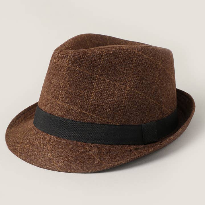 Fashion City - Wholesale Fedora - Men's - Men's Marled Plaid Pattern Short Brim Fedora