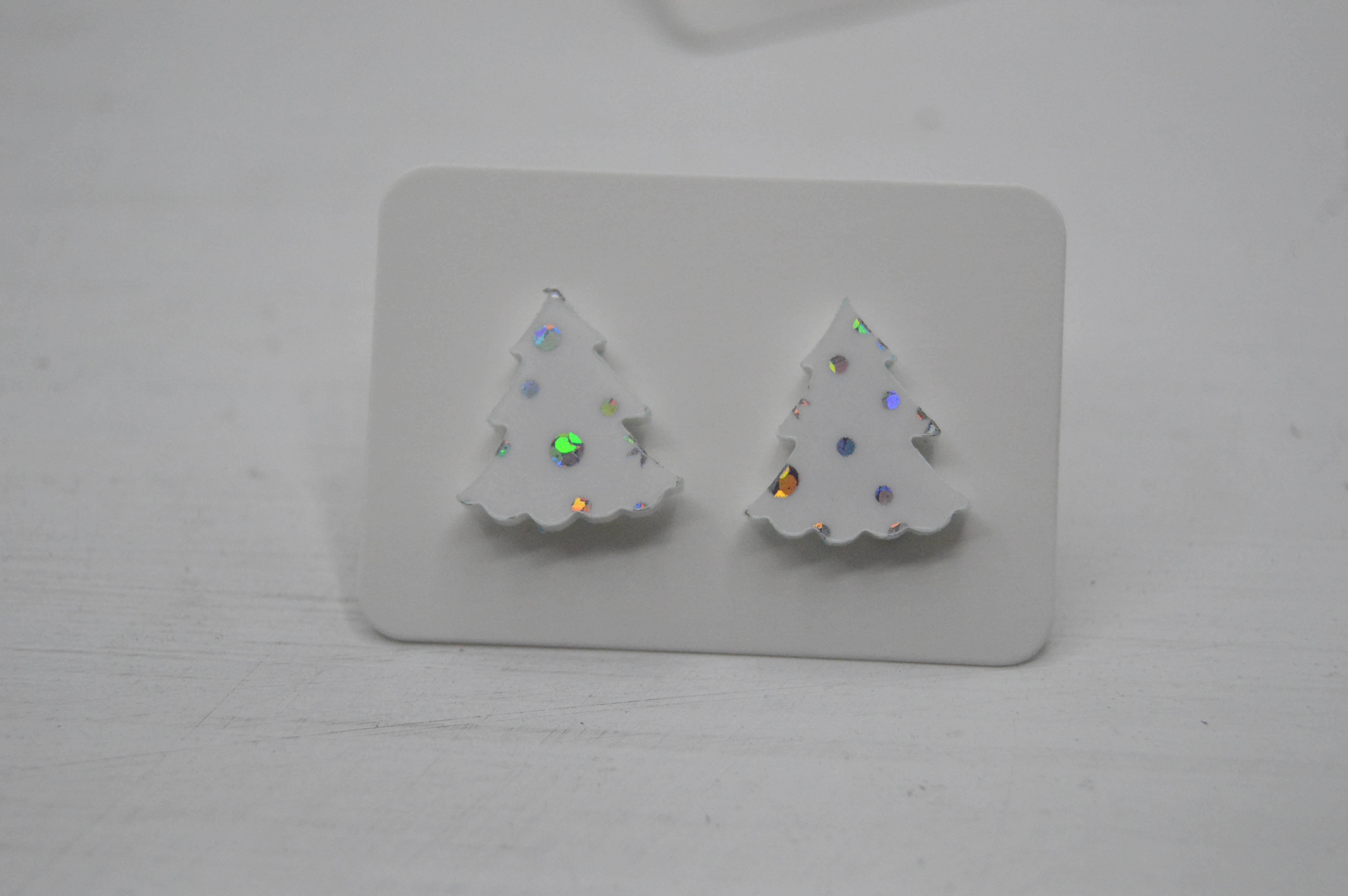 The Adorned Fox - Wholesale Dangle Earrings - Christmas Tree Acrylic Stud Earrings, Sparkly, Glitter, Bow 0