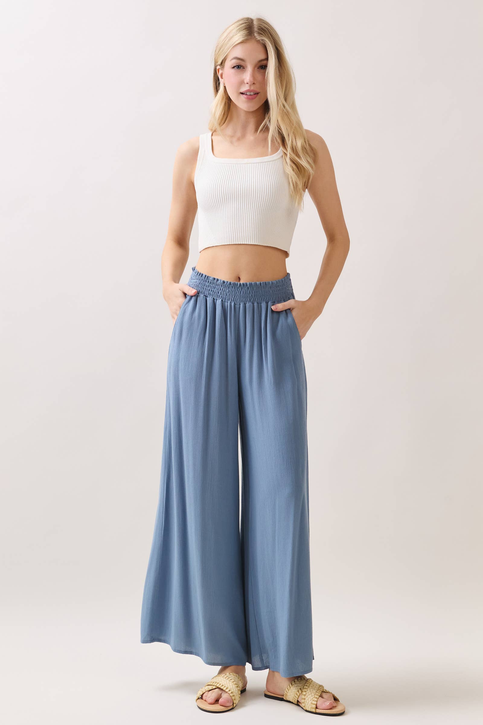 Final Touch - Wholesale Pants - Women's - Waist Smocked Wide Leg Pants - VLP70000331