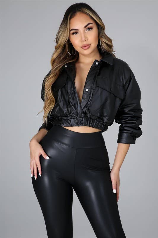 Nero Giacca corta in pelle sintetica in vendita all'ingrosso su Faire