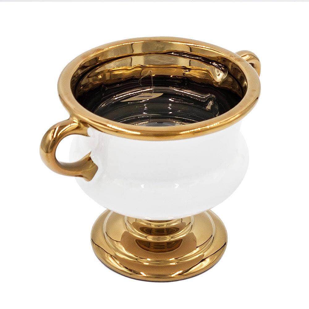 A&B Home Group Inc. - Wholesale Vase - 8.5x6x6" White Ceramic Flower Vase with Gold Electroplating6