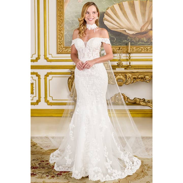 Aftagelig Choker Havfrue Brudekjole med Slæb for engroshandel hos Babyfox Apparel