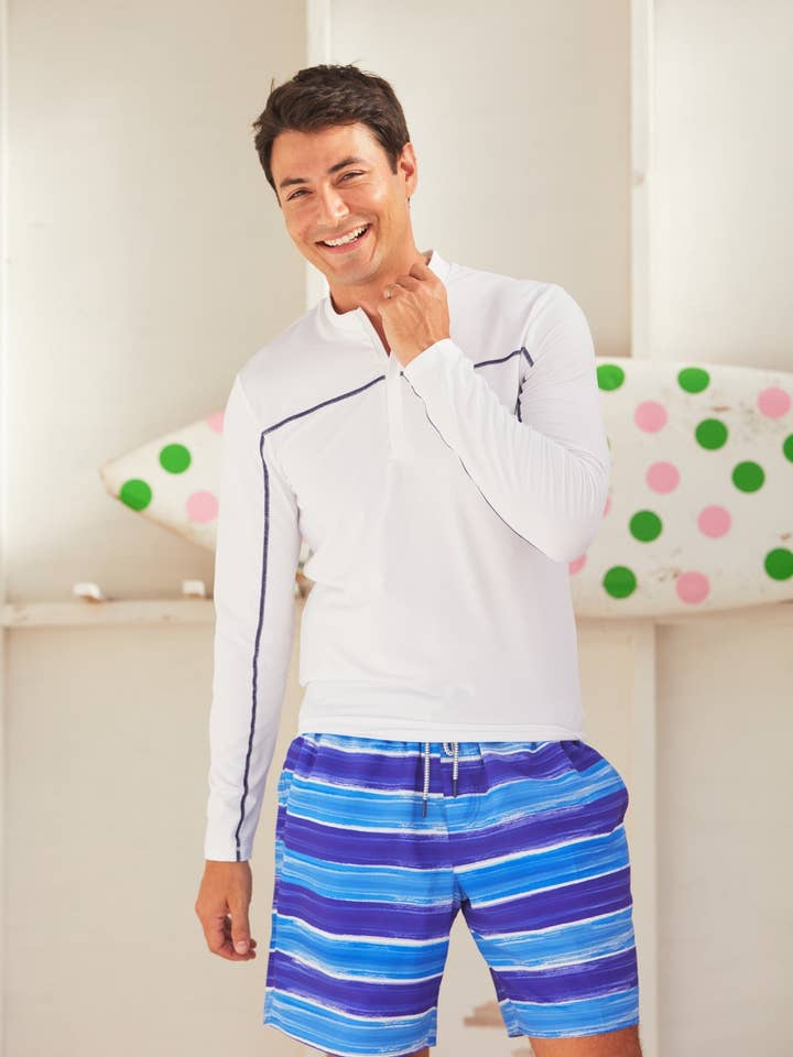 Costume da bagno da uomo San Sebastian Stripe con pantaloncini comodi (217-SA-1259) per la vendita all'ingrosso da parte di Cabana Life