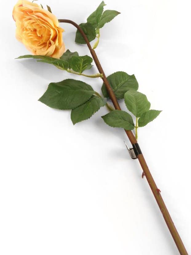 Kunstig 92 cm enkelt stilk helt åben gylden gul og lyserød tippet rose for engroshandel hos Closer2Nature