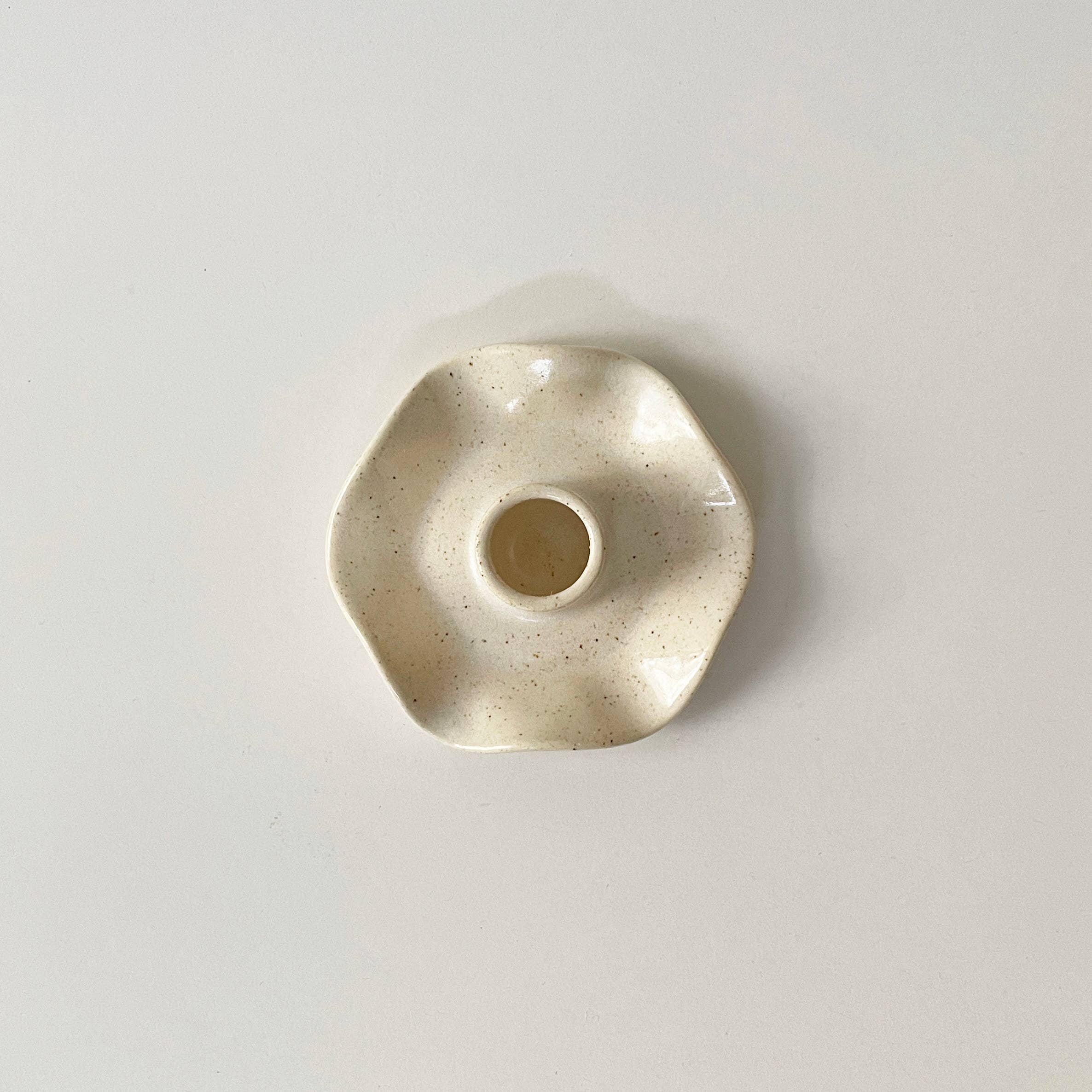 Sunday Studio - Wholesale Candle Holder - Handmade Ceramic Ruffle Taper Candle Holder - Freckle White1