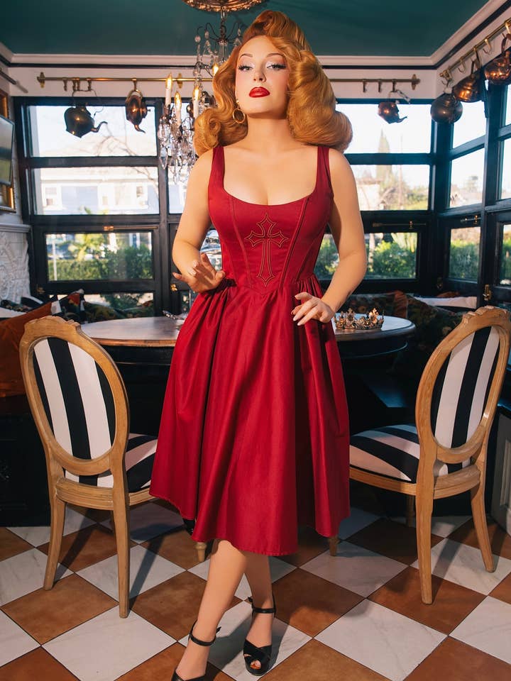 Gabriela Cross Swing Dress in Wine for wholesale by Weasel Wear