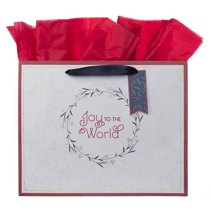 Gift Bag LG Landscape Joy to the World Wreath for wholesale by Christian Art Gifts