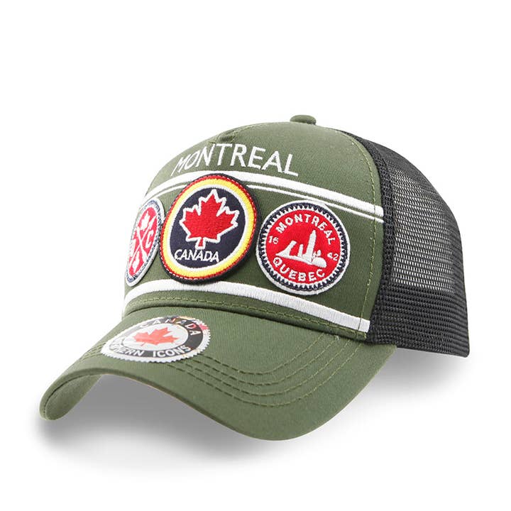 Montreal patch embroidery trucker hats for wholesale by Northern Icons Canada