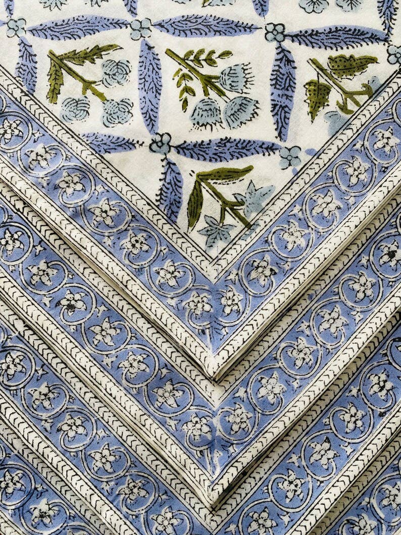 Fabricrush - Wholesale Dinner & Cloth Napkin - Light Steel Blue Printed Cotton Bordered Napkin Home Party2