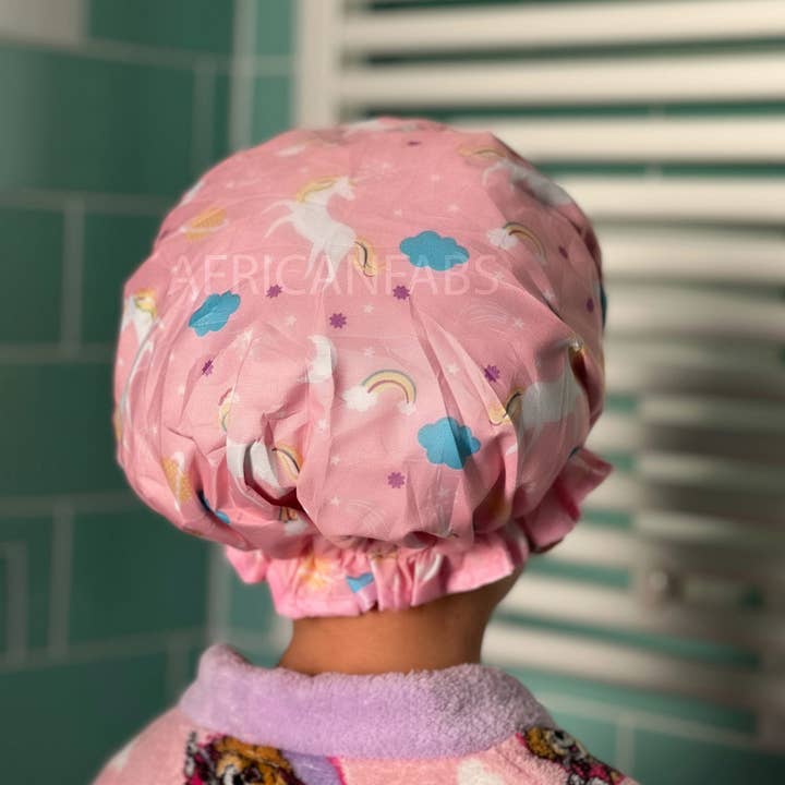 AfricanFabs - Wholesale Showercap - Kids shower cap / Shower cap for children / Unicorn Pink2