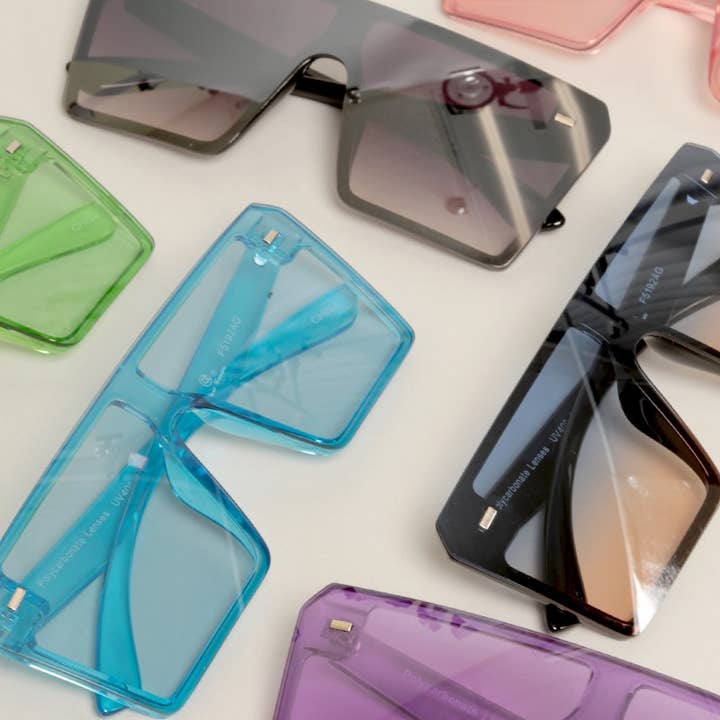 ASSORTED COLOR Unisex Transparent Flat Top Shield Sunglasses for wholesale on Faire
