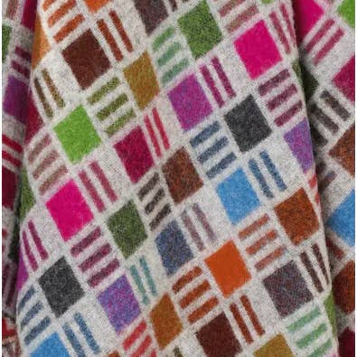 Bronte Moon - Wholesale Throw Blanket - Merino Lambswool Throw Blanket - Ribbon Multi-Beige - Made in England,