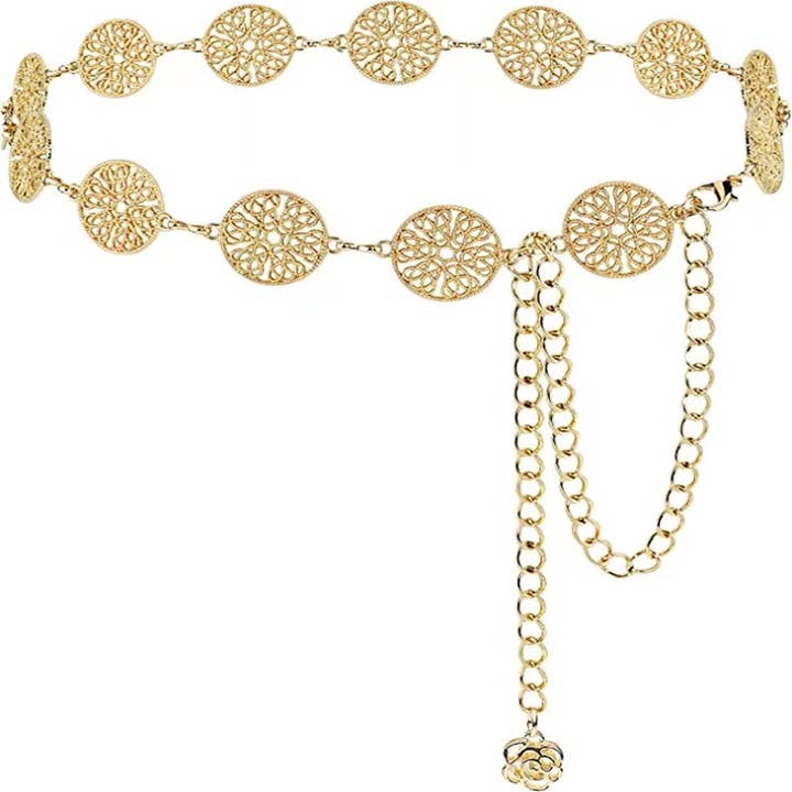 Round Hollow Flower Waist Chain Belt for wholesale by Tourtiwi