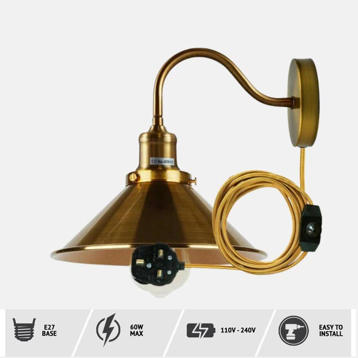 Ledsone – wholesale Accent/desk lamp – Plug in Wall Lighting 2M Cable Dimmer Switch Light Fittings~53038