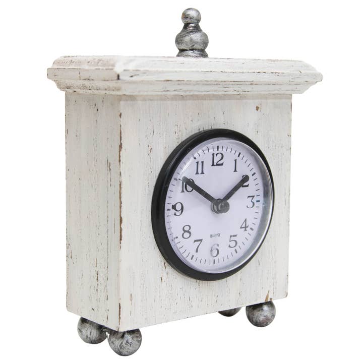 Foreside Home & Garden - Wholesale Desk Clock - Ramona Square White Wood Tabletop Clock with Silver Accents3