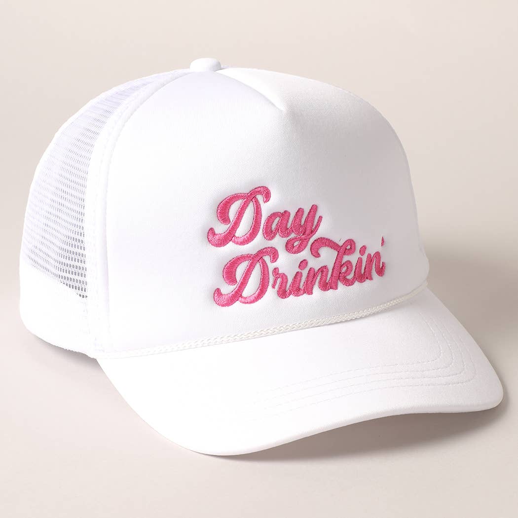 Fashion City - Wholesale Trucker Hat - Women's - Day Drinkin Texts Embroidery Mesh Back Trucker Hat6