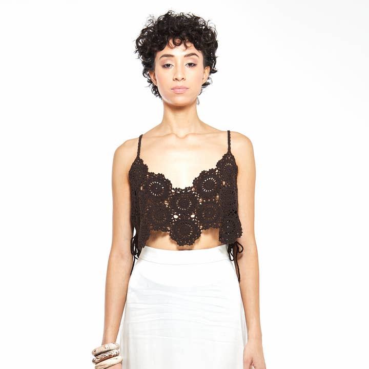 Anya | Crochet Flower Cropped Cami for wholesale by String Code