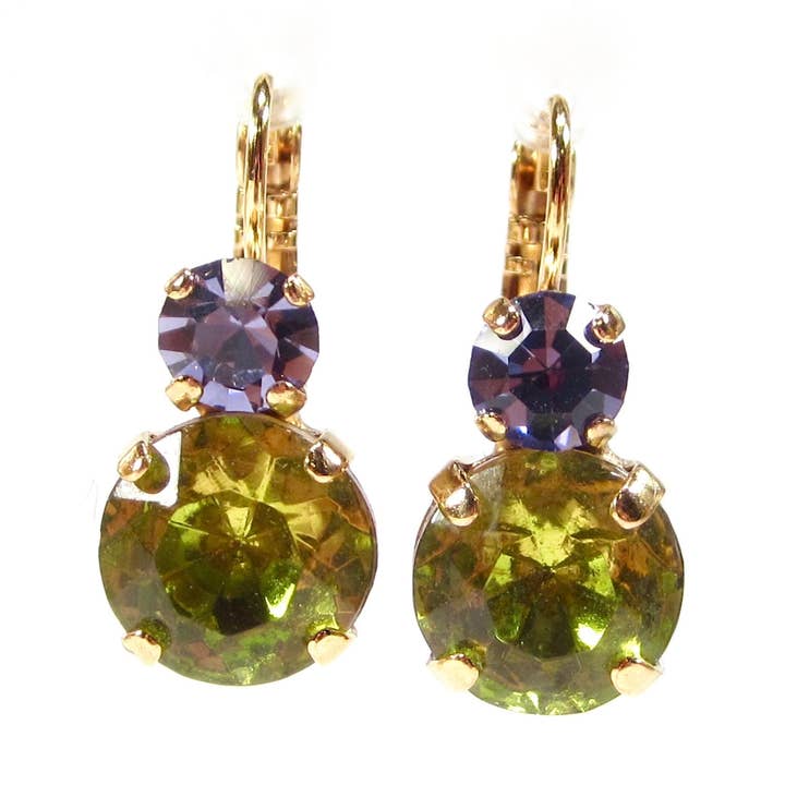 Green Purple Glass Earrings Rhinestone Crystals Bohemia for wholesale by SoHo Schmuckmanufaktur