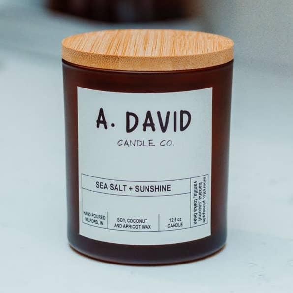 Soy, Coconut + Apricot wax 10 oz. candle for wholesale by A. DAVID CANDLE CO.
