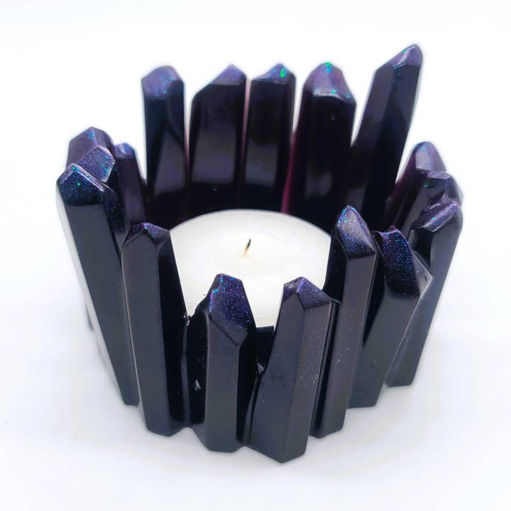 Eco-Friendly Resin Crystal Cluster Tealight Holder #5 for wholesale by Slightly Askew Art