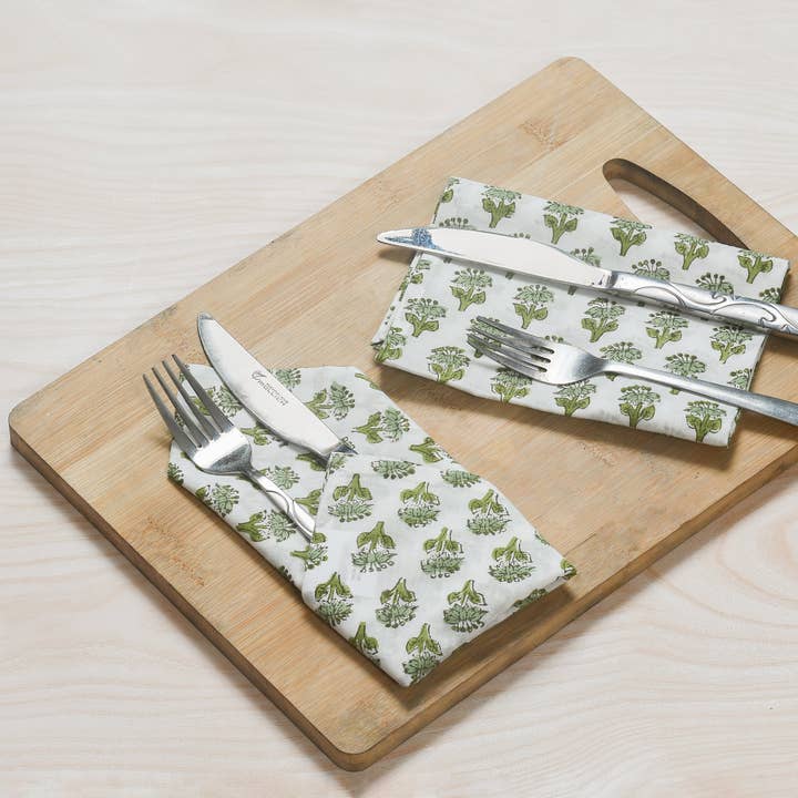 Cotton Print Club - Wholesale Dinner & cloth napkin - Cotton Cloth Napkins - Emerald Green (Set of 6)3